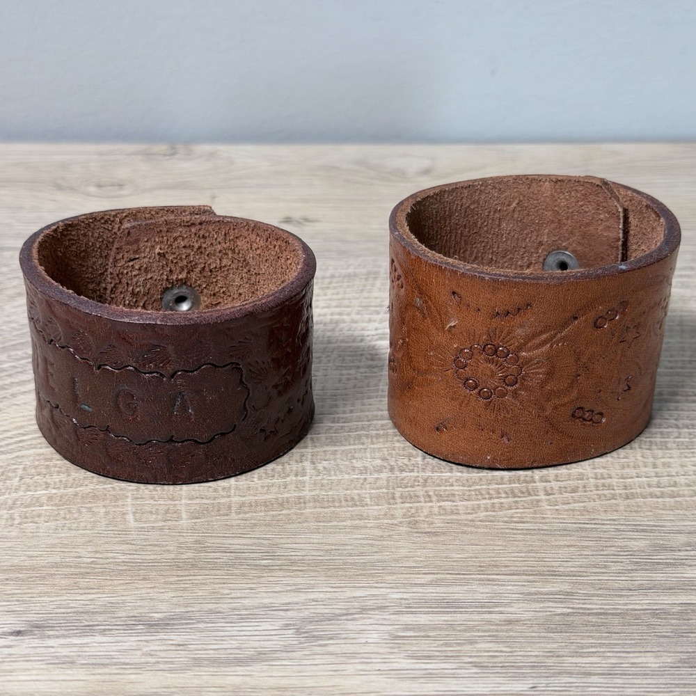 Vintage Boho Western Festival Leather Cuff Bracelet Set Rustic Hippie Gypsy